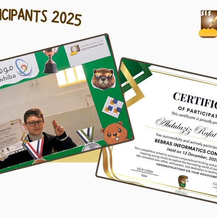 SIS student with a Bebras Informatics Competition certificate